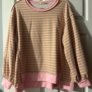 BIBI Pink and Beige Striped Oversized Top